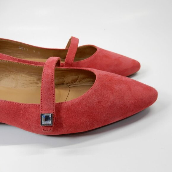 Aquatalia Priya Pointed Toe Mary Jane Flats Size 9 Raspberry Red Suede Leather - Picture 5 of 10